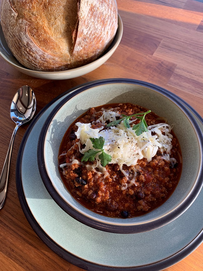 9- Chili de bœuf, porc, tabasco chipotlé et haricots noirs