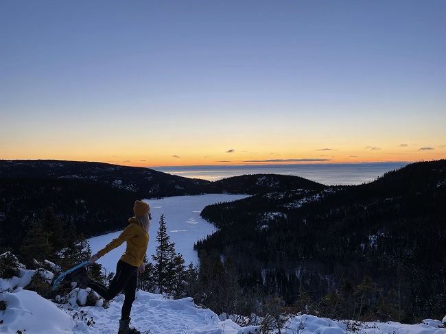 paysage hivernal, raquette, femme